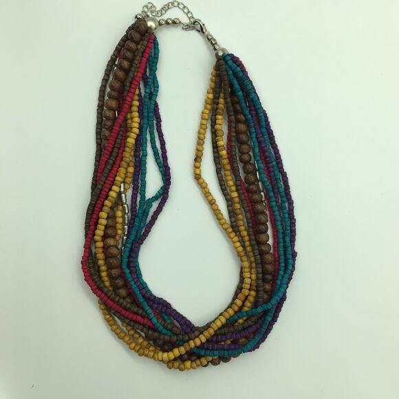 Multi-Colored Multi-Strand Necklace Dyed Wood Bead‎ - Picture 2 of 5
